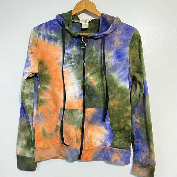 NYC Sweaters - NYC  Multi-Color Tie Dyed Hoodie Zip Front size Medium